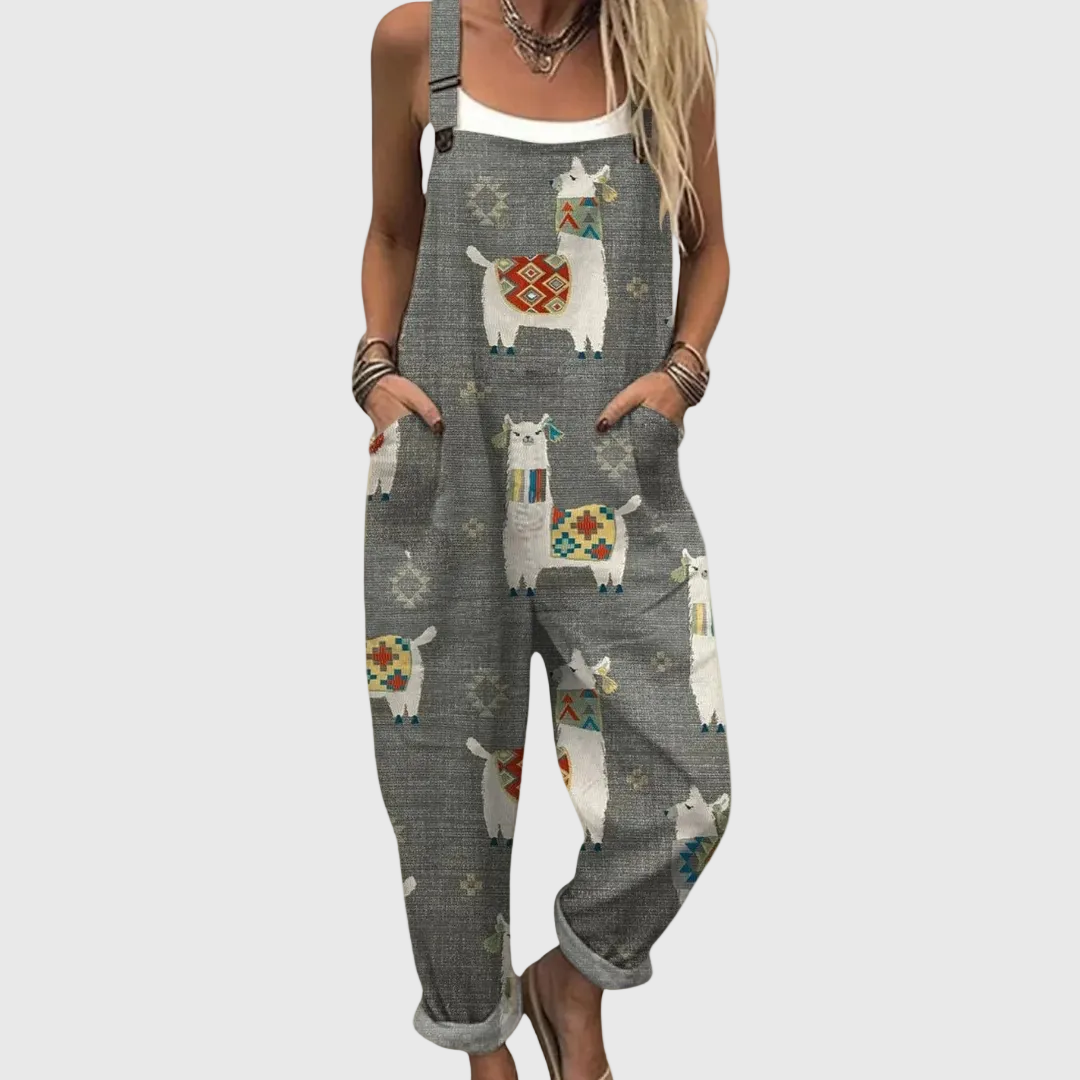 Graue Latzhose mit Alpakas für Damen