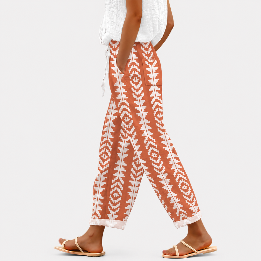 Ruth | Bedruckte Sommerhose in Rot mit Kordelzug