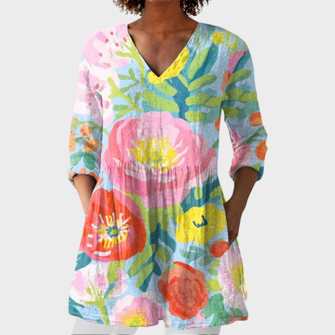 Helene | Boho Lange Bluse – V-Ausschnitt