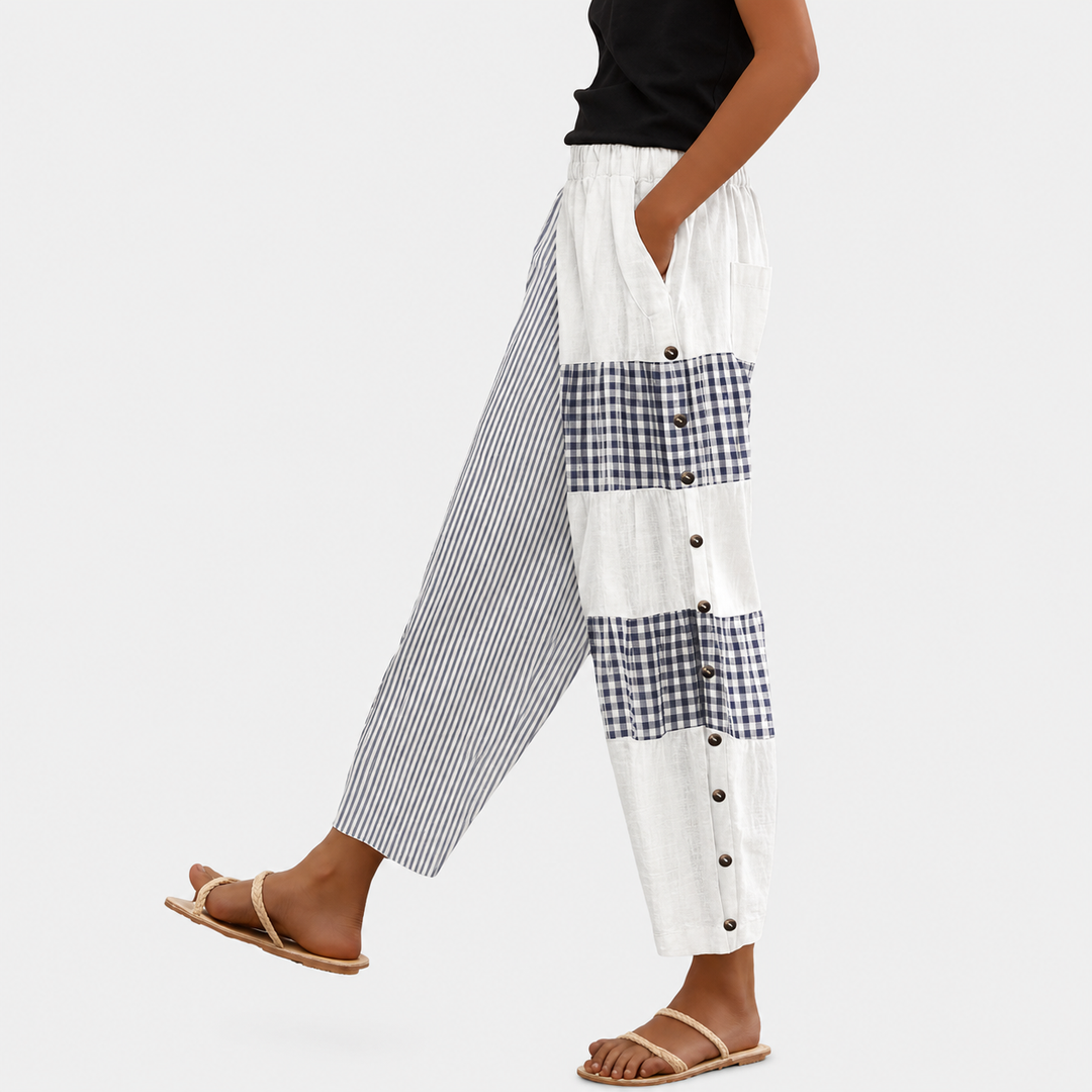 Hiltrud | Bedruckte Sommerhose in Grau und Weiß