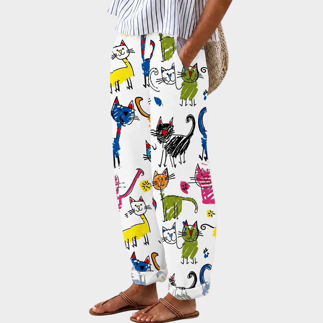 Steffi | Bedruckte Sommerhose mit Katzen