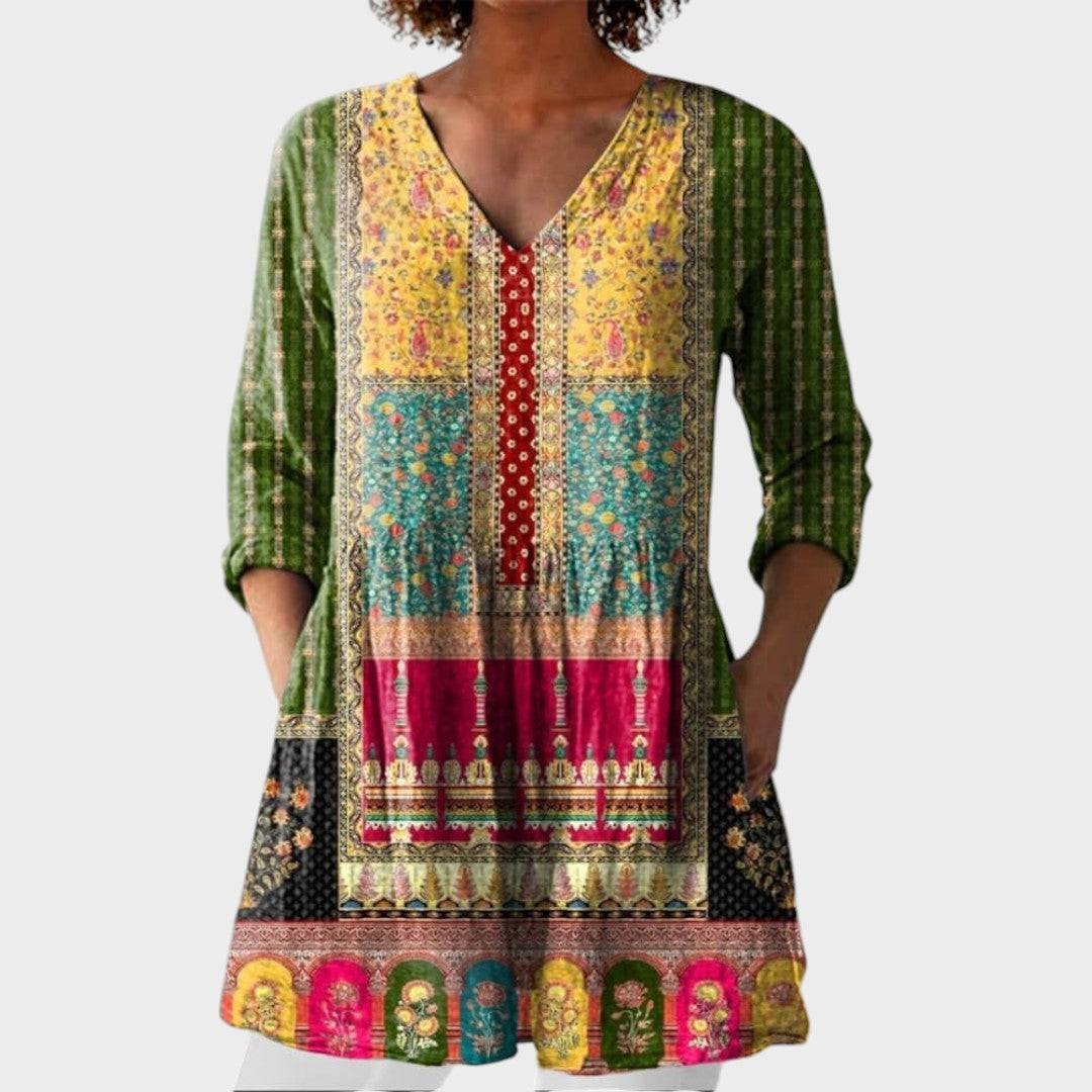 Lily | Boho Lange Bluse – V-Ausschnitt