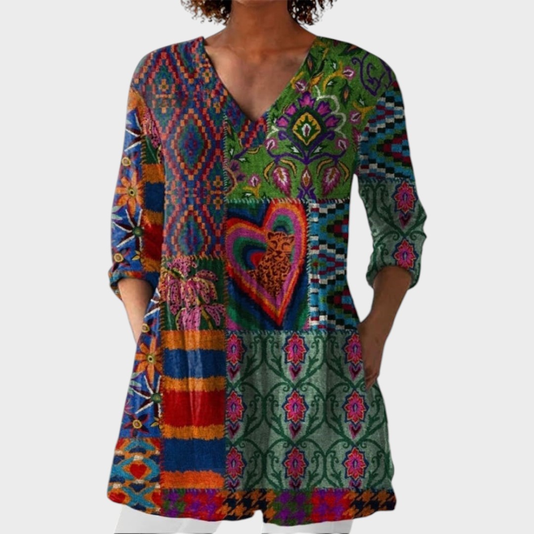 Mia | Boho Lange Bluse – V-Ausschnitt
