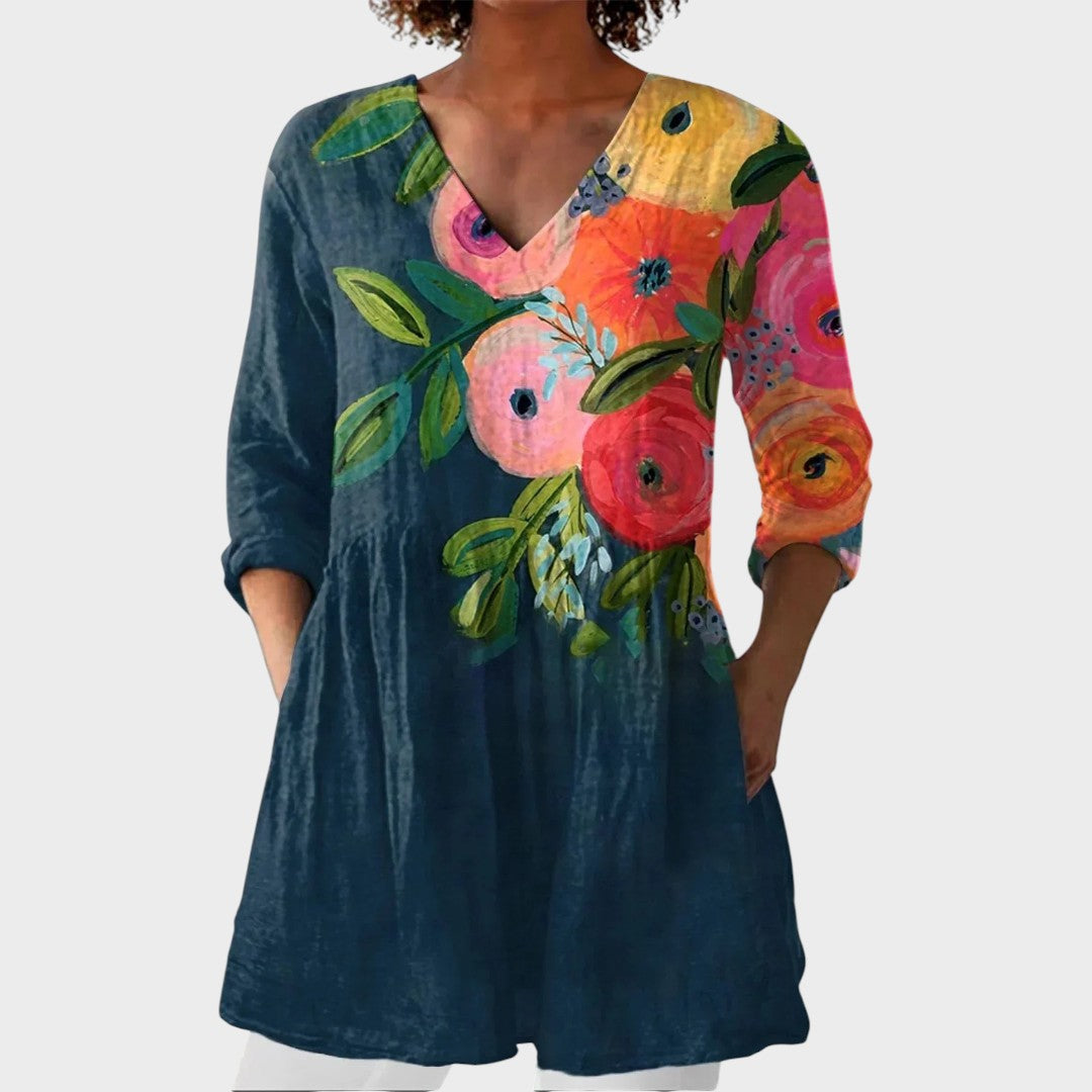 Elizabeth | Boho Lange Bluse – V-Ausschnitt