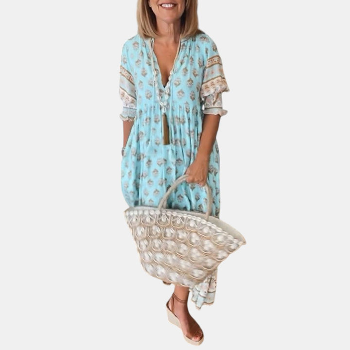 MANA | MIDI-KLEID MIT FLORALEN MUSTERN UND V-AUSSCHNITT