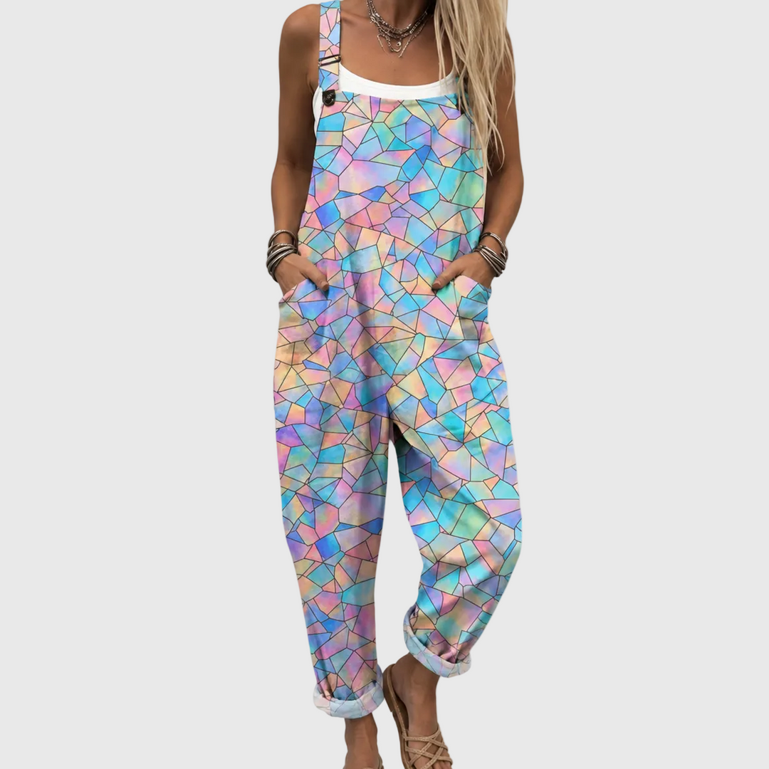 Bunte Latzhose mit Mosaikmuster für Damen
