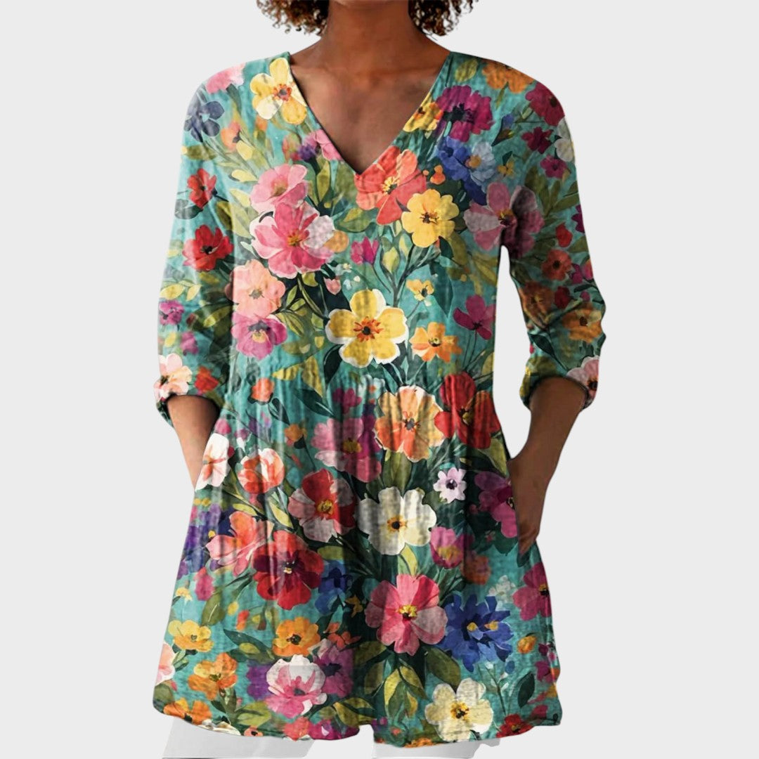 Nora | Boho Lange Bluse – V-Ausschnitt