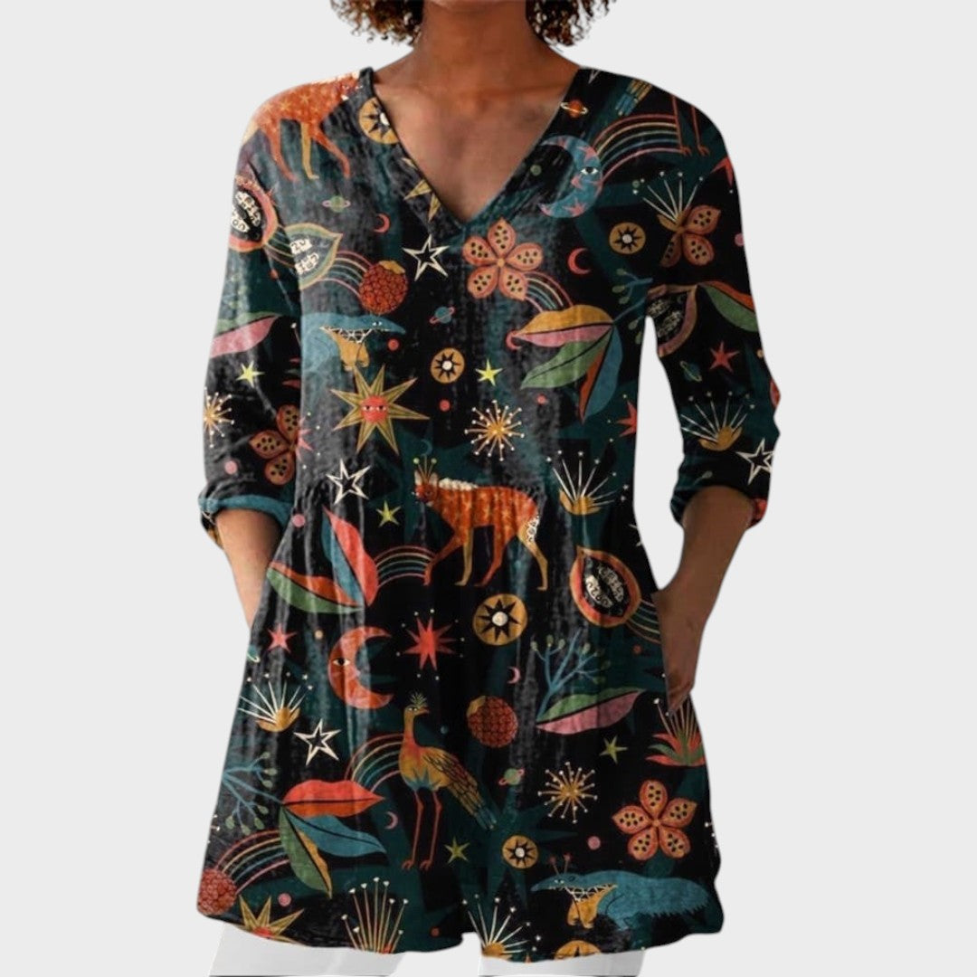 Harper | Boho Lange Bluse – V-Ausschnitt