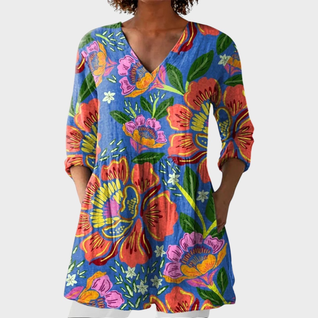 Abigail | Boho Lange Bluse – V-Ausschnitt