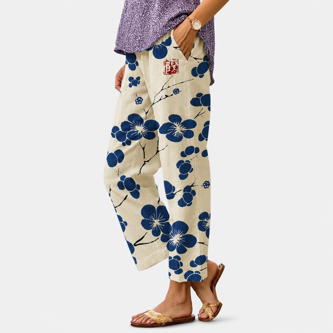 Magda | Bedruckte Sommerhose in Gelb und Marineblau