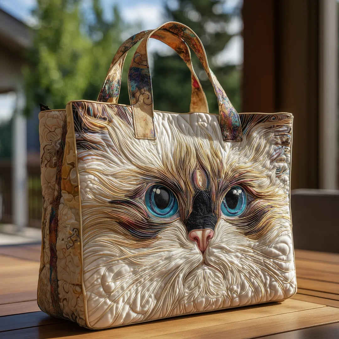 Handgefertigte Tasche | Weiße Katze mit blauen Augen
