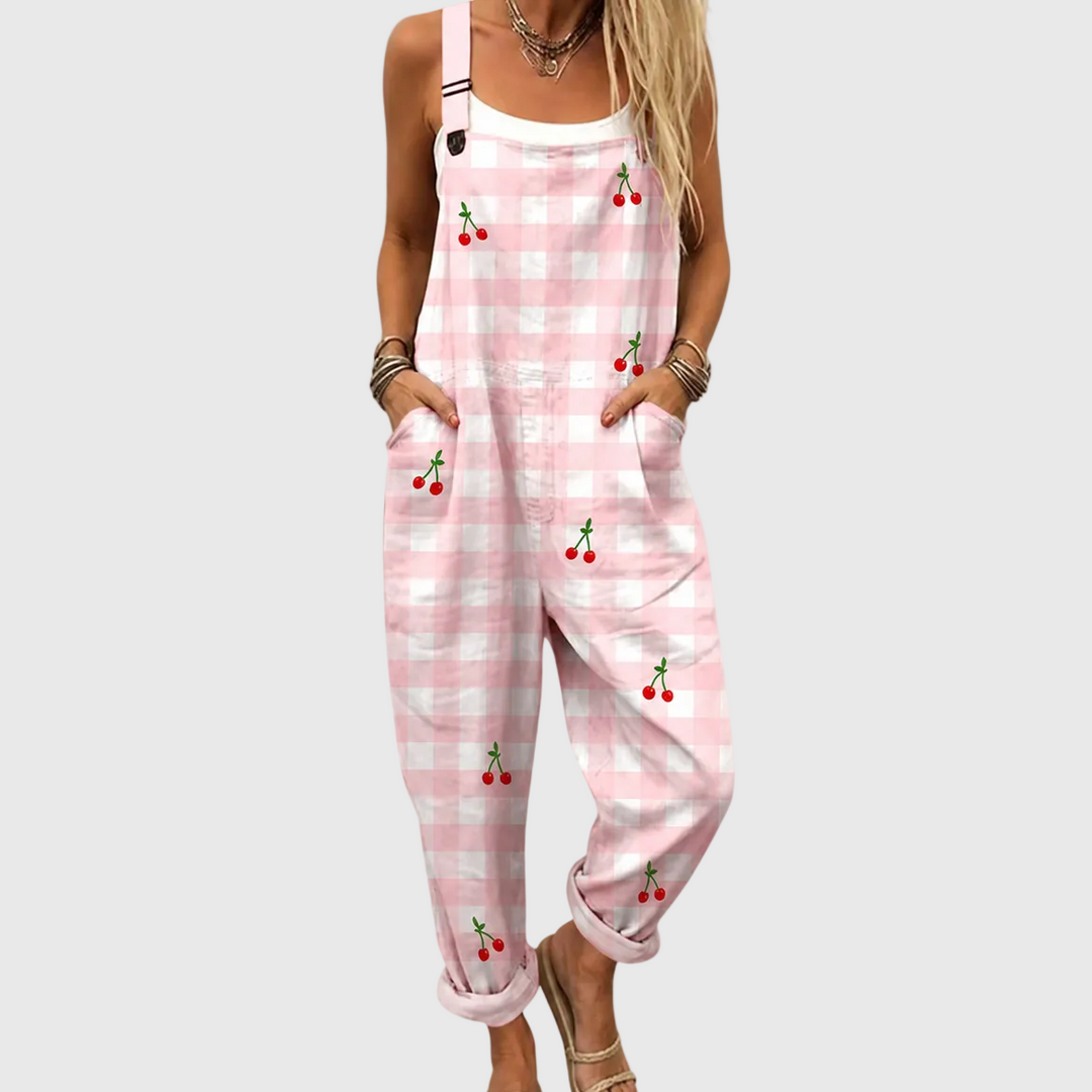Karierte Latzhose mit Kirschen Zartrosa für Damen