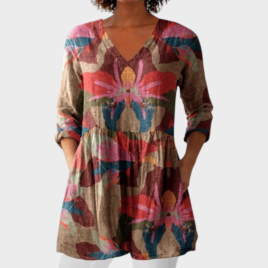 Sarah | Boho Lange Bluse – V-Ausschnitt