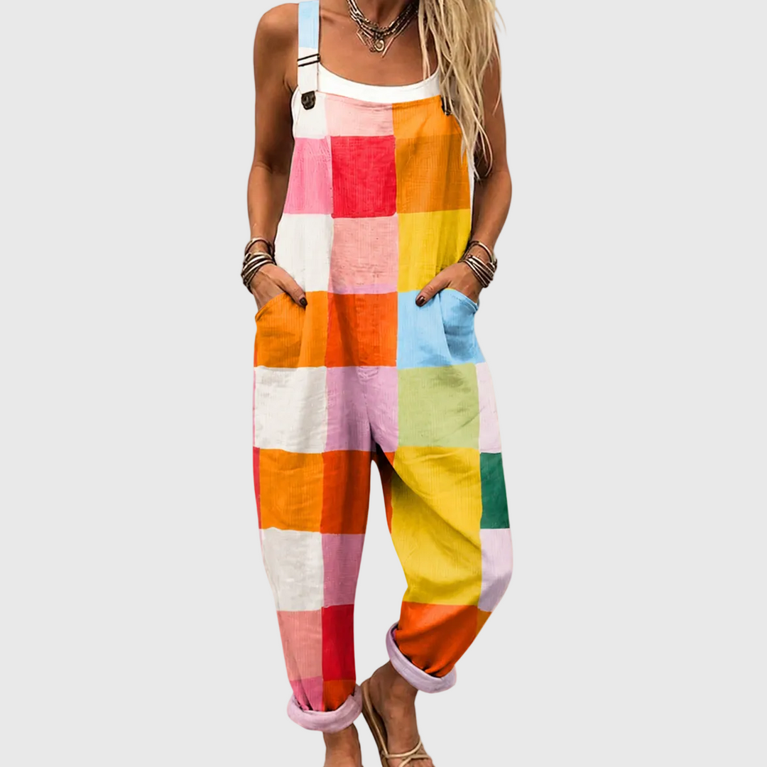 Latzhose Color-Block im Schachbrett-Look für Damen