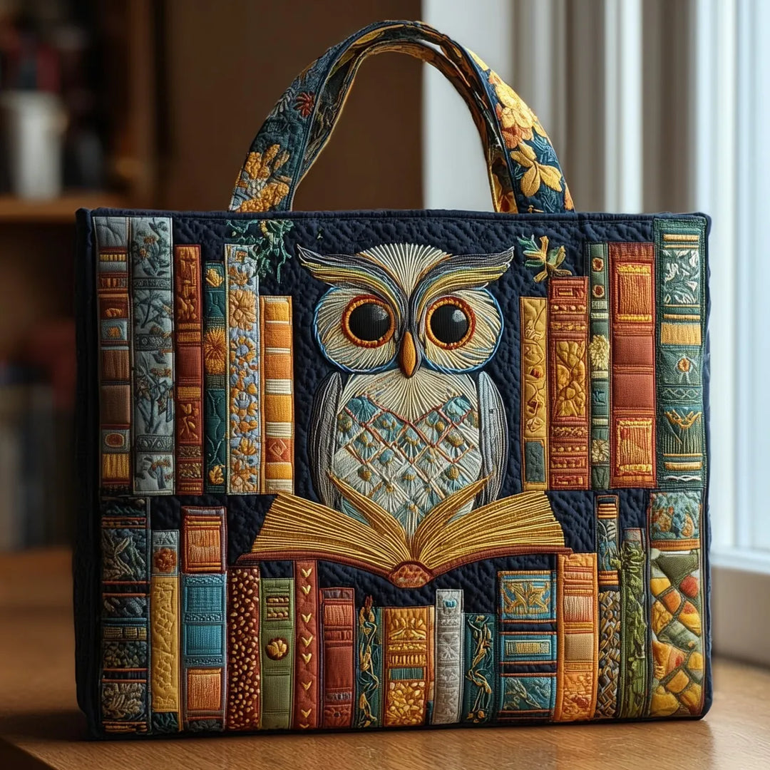 Handgefertigte Tasche | Eule und Vintage Bücher