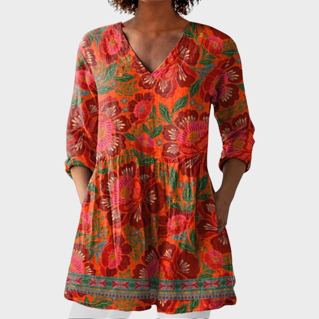 Marion | Boho Lange Bluse – V-Ausschnitt