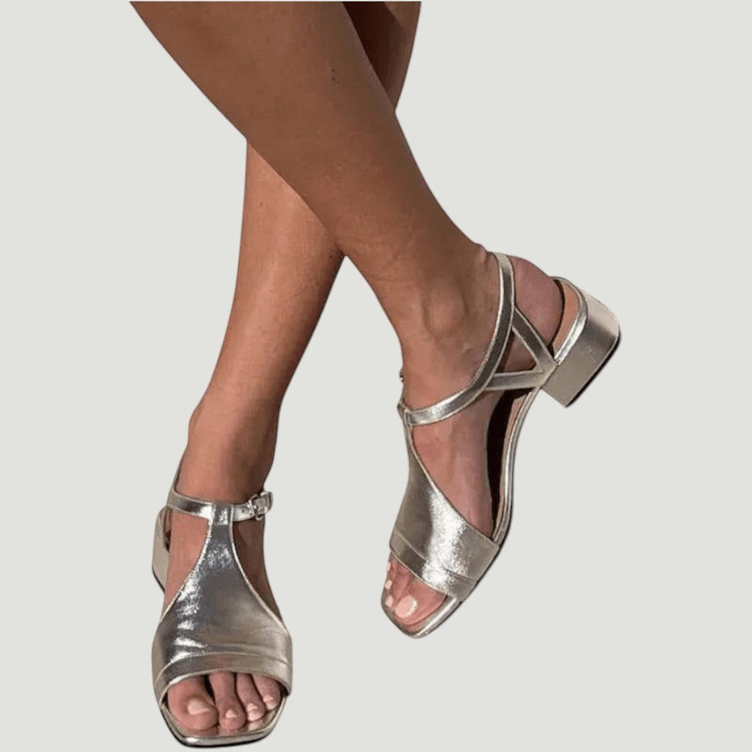 Serena | Metallische Blockabsatzsandalen