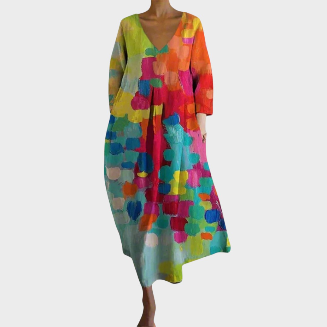 Ursina | Buntes Kleid mit V-Ausschnitt