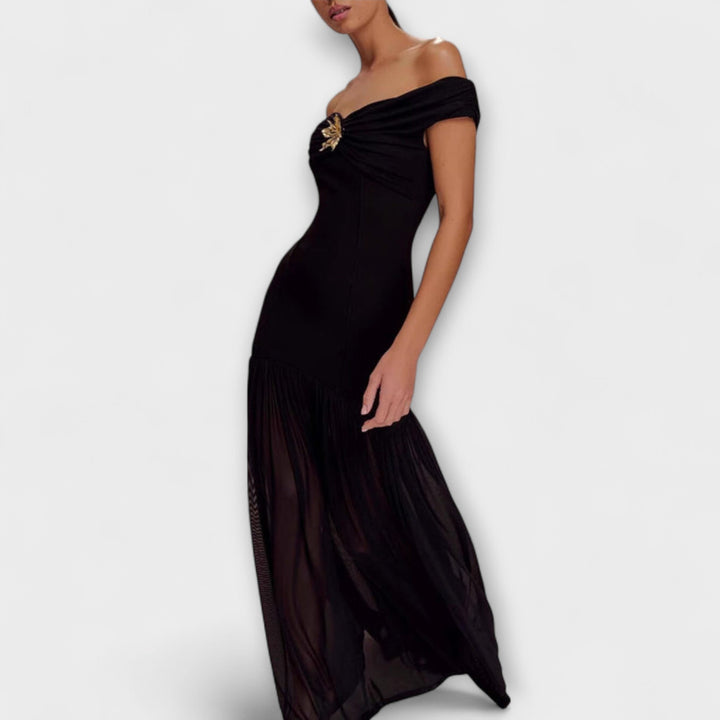 Maelie | Elegantes trägerloses Maxi Bodycon Kleid mit floralen Dekorationen