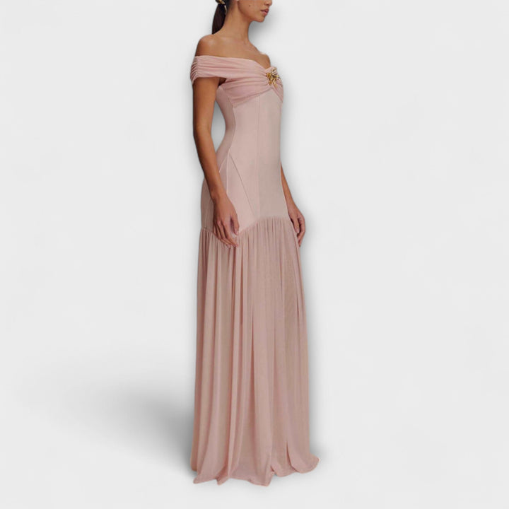 Maelie | Elegantes trägerloses Maxi Bodycon Kleid mit floralen Dekorationen