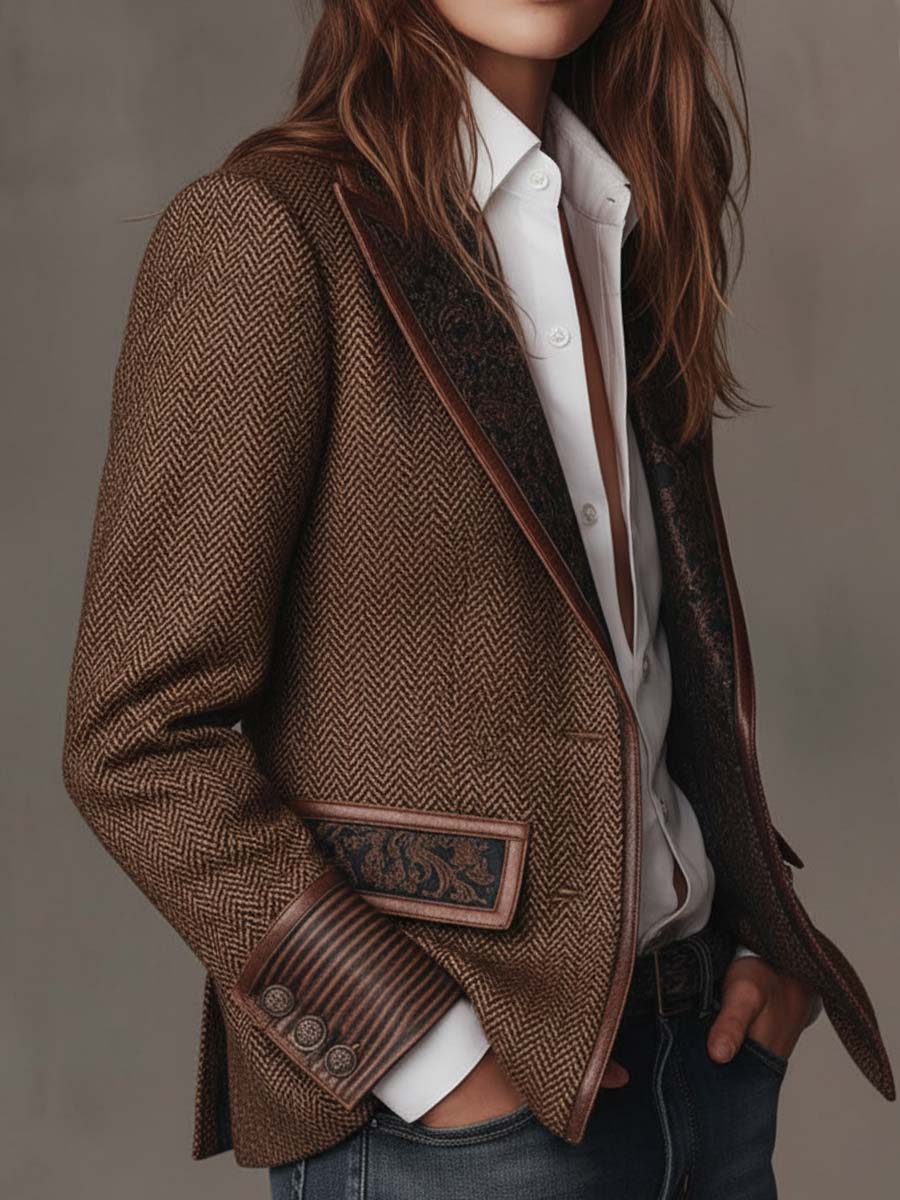 Damen Blazer mit Fischgrätmuster