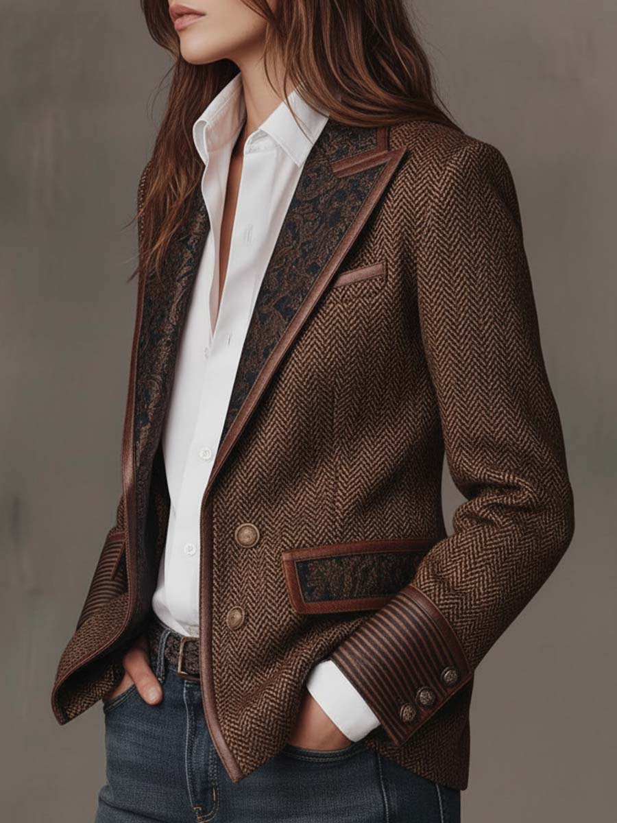 Damen Blazer mit Fischgrätmuster