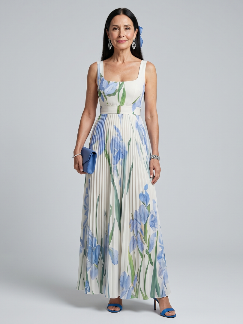 Ophelia | Ärmelloses Midikleid mit quadratischem Ausschnitt und Blumenmuster