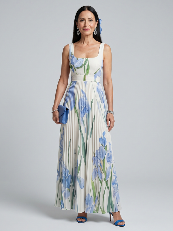 Ophelia | Ärmelloses Midikleid mit quadratischem Ausschnitt und Blumenmuster