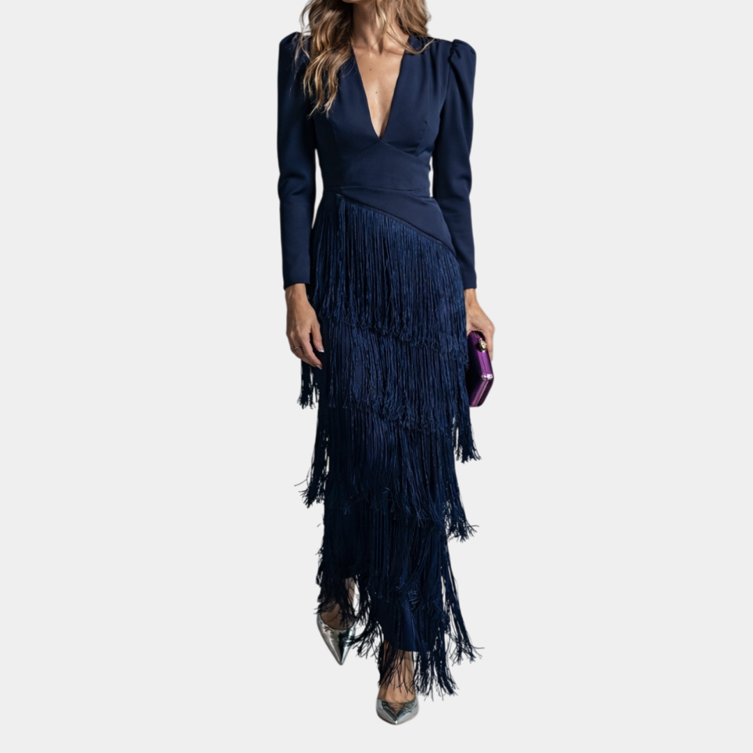 Eulalie | Elegantes Midi-Kleid mit Fransenärmeln