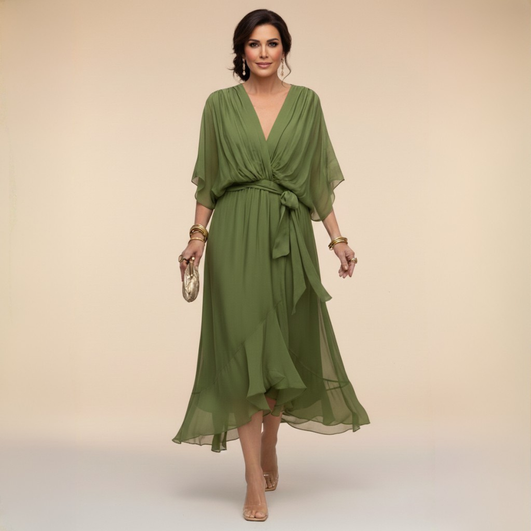 Opal | V-Ausschnitt Elegantes Midi-Kleid