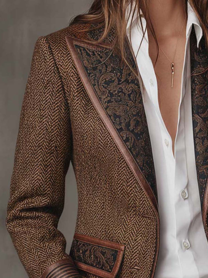 Damen Blazer mit Fischgrätmuster