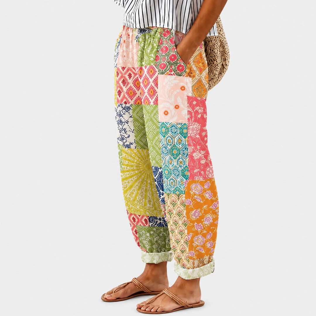 Auguste | Bunte Sommerhose im Mosaikdruck
