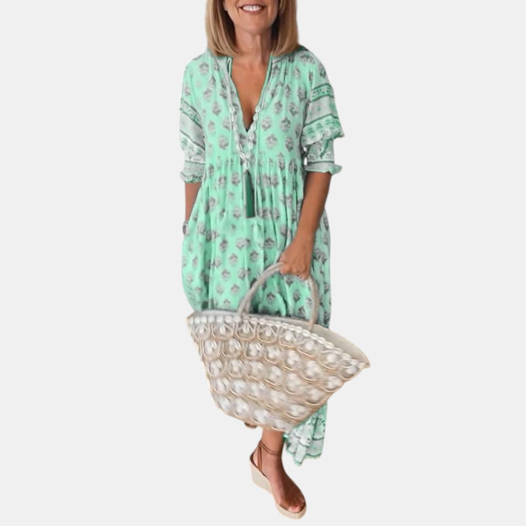 MANA | MIDI-KLEID MIT FLORALEN MUSTERN UND V-AUSSCHNITT