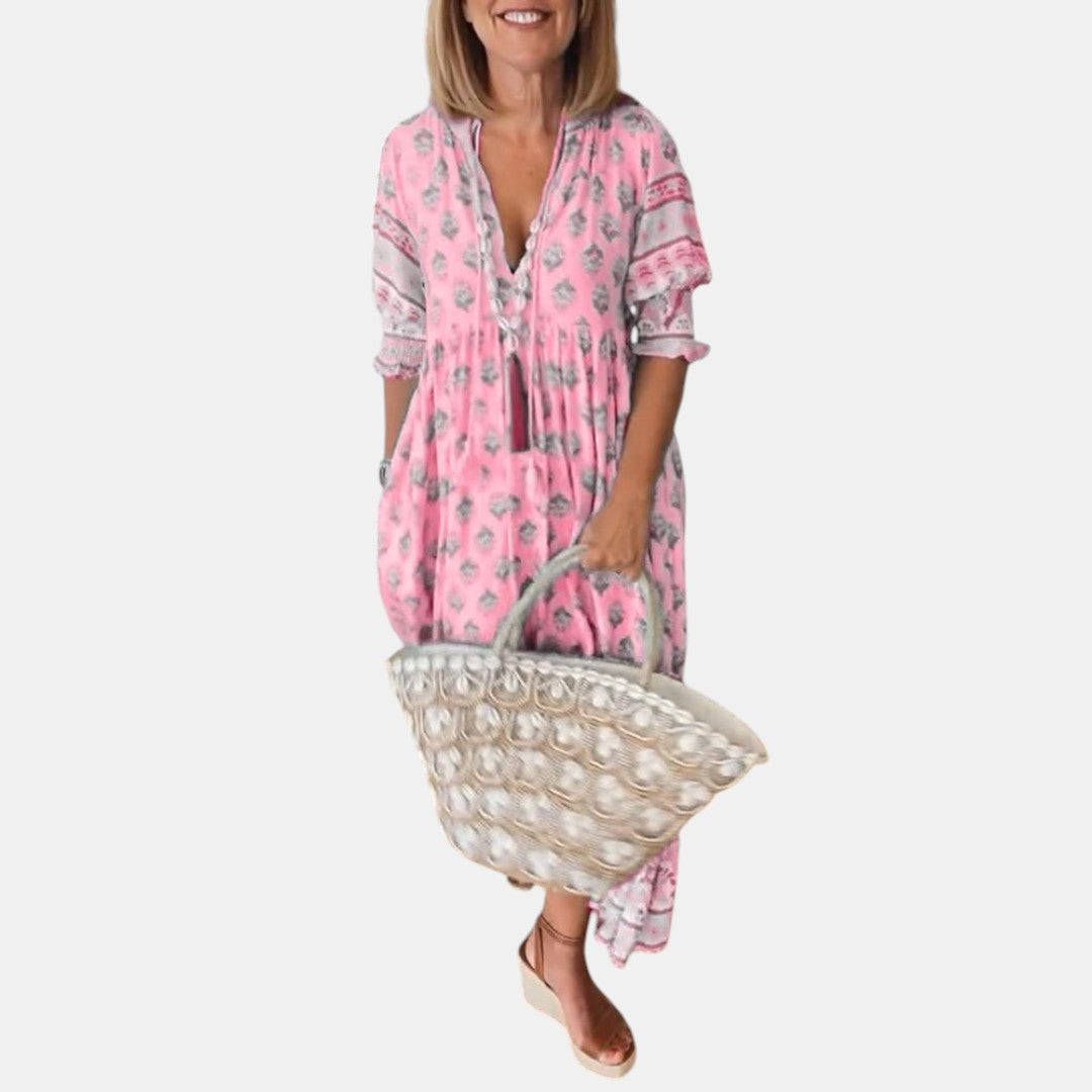 MANA | MIDI-KLEID MIT FLORALEN MUSTERN UND V-AUSSCHNITT