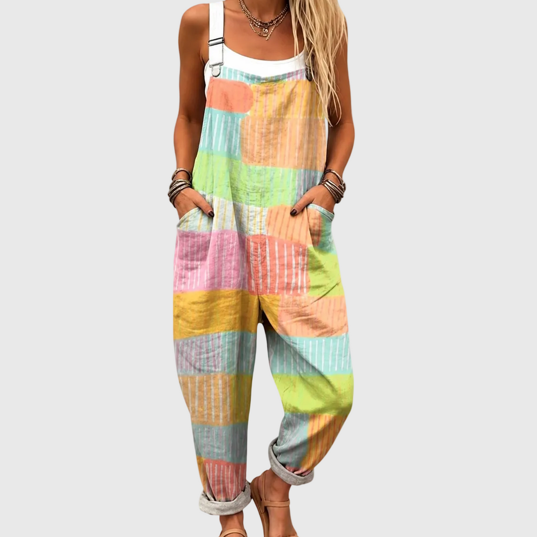 Pastell-Latzhose im Patchwork-Look für Damen