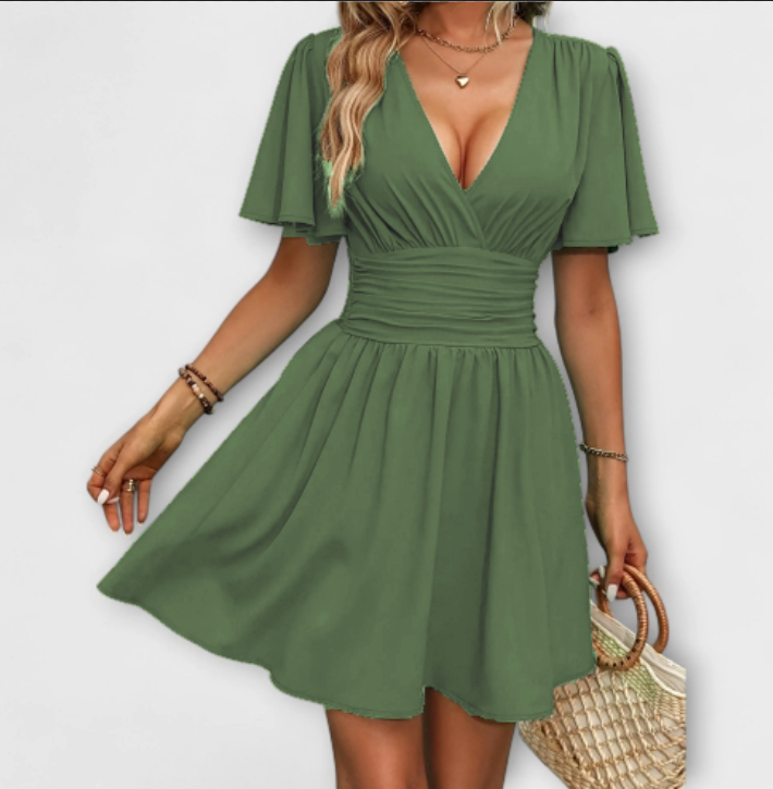 Winslet | Kleid mit gefaltetem Gürtel und V-Ausschnitt