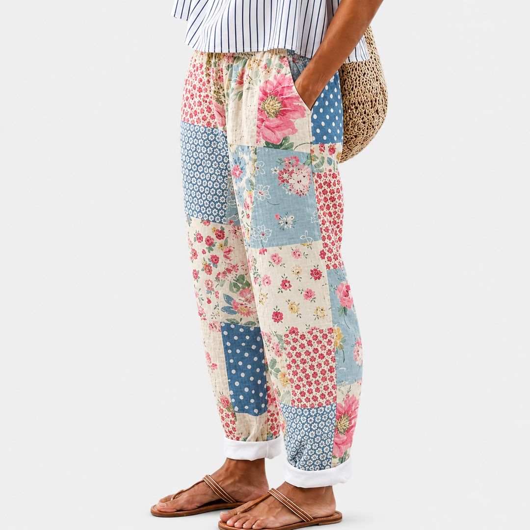 Sieglinde | Bedruckte Patchwork-Sommerhose für Damen