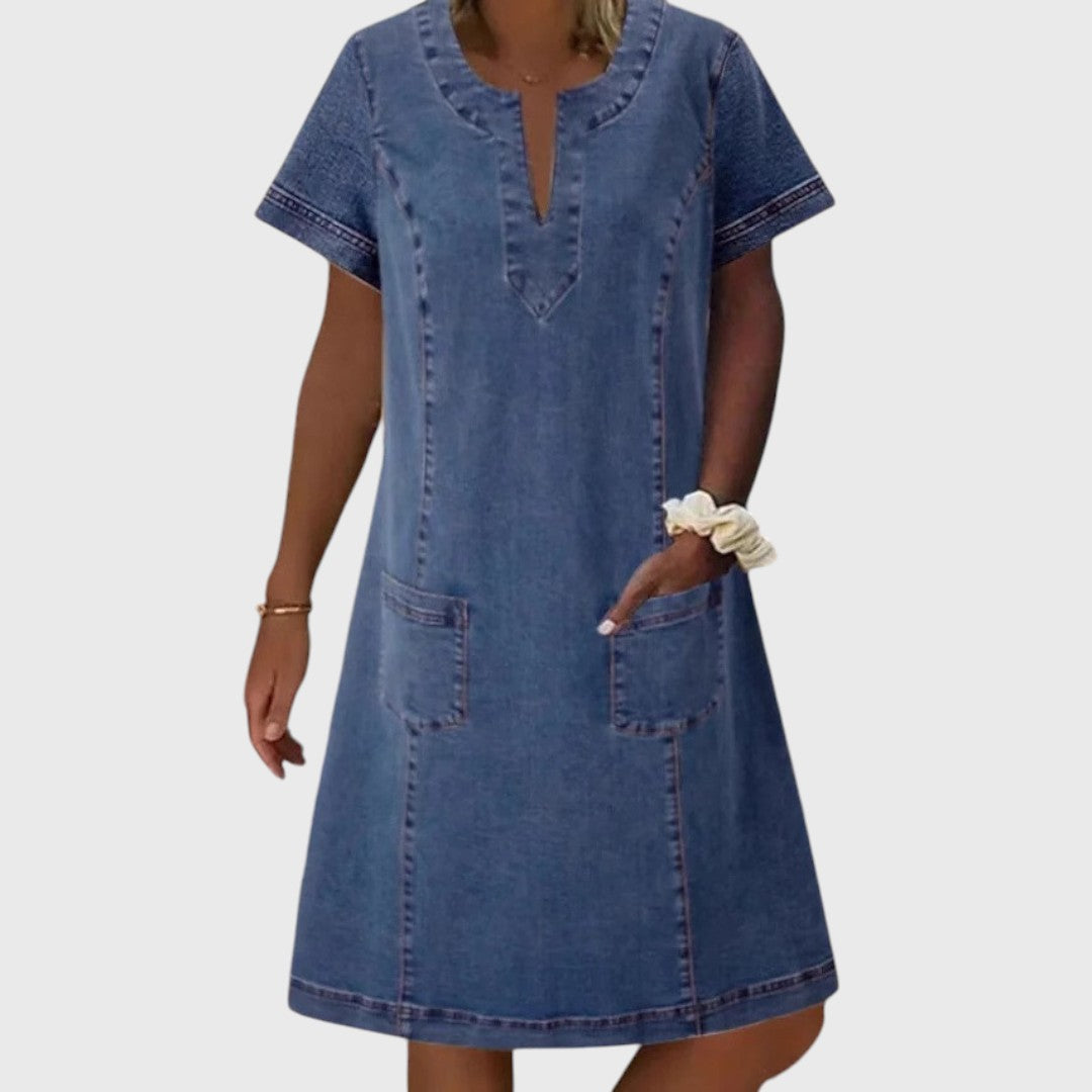 Mila | Denim Kleid mit V-Ausschnitt