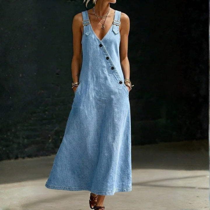 Gudrun - Lange Denimrobe mit Knöpfen
