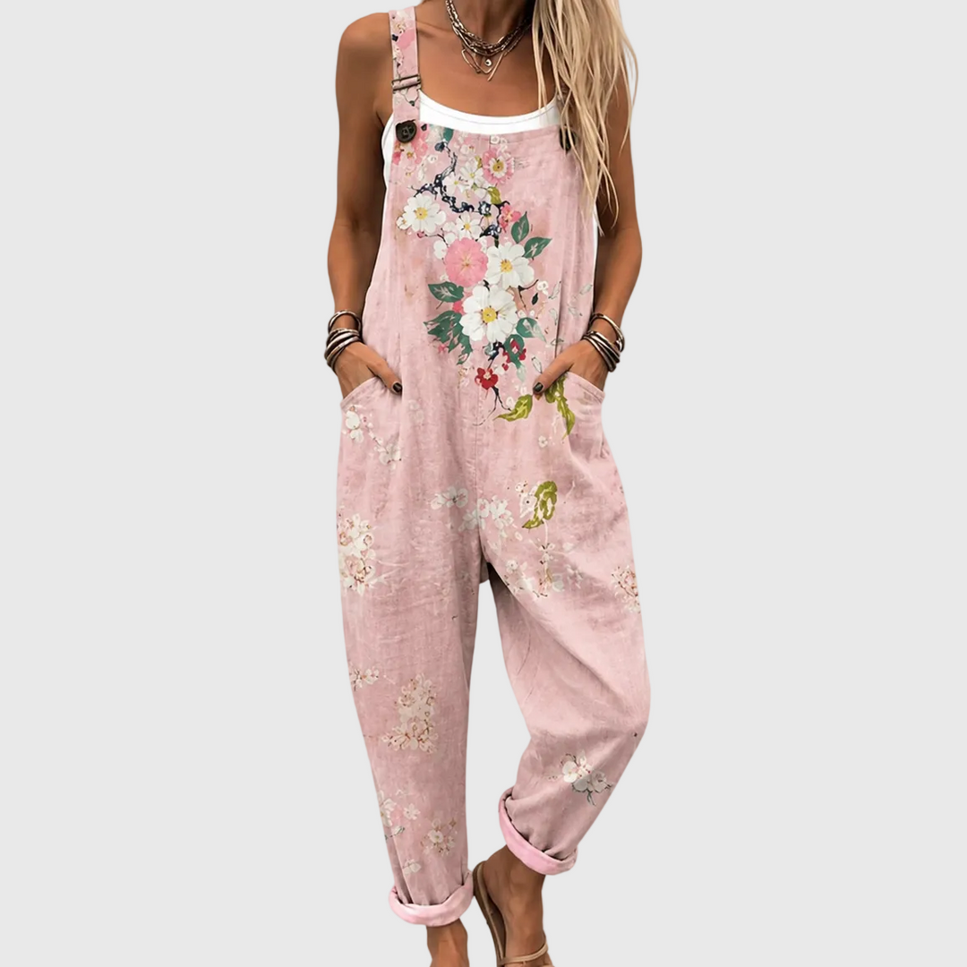 Zartrosa Latzhose mit Kirschblüten für Damen