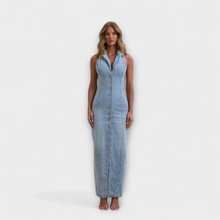 Lacey | Maxikleid aus Denim mit leichtem Waschung