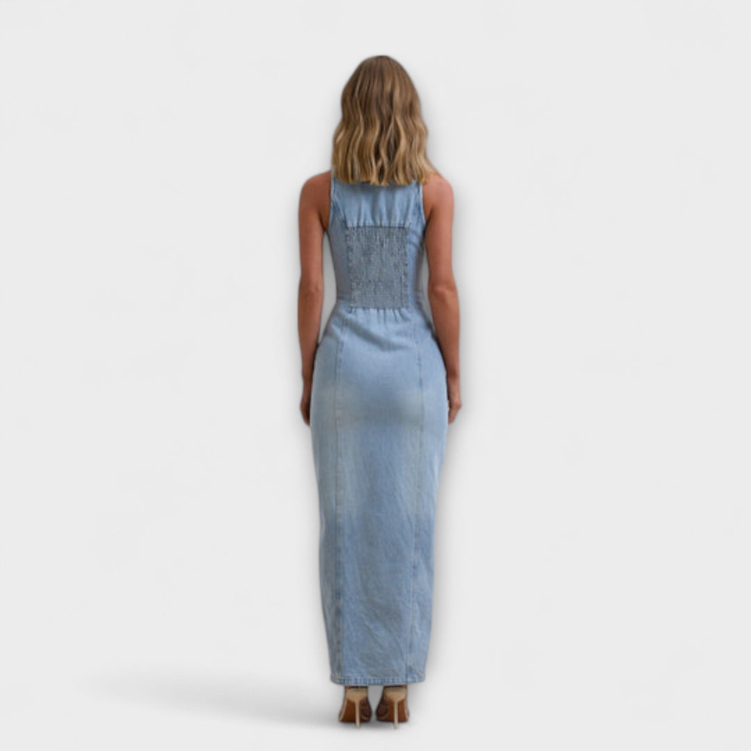 Lacey | Maxikleid aus Denim mit leichtem Waschung