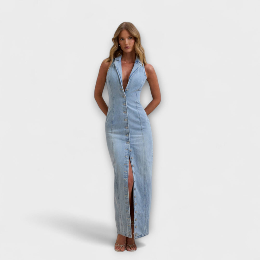 Lacey | Maxikleid aus Denim mit leichtem Waschung