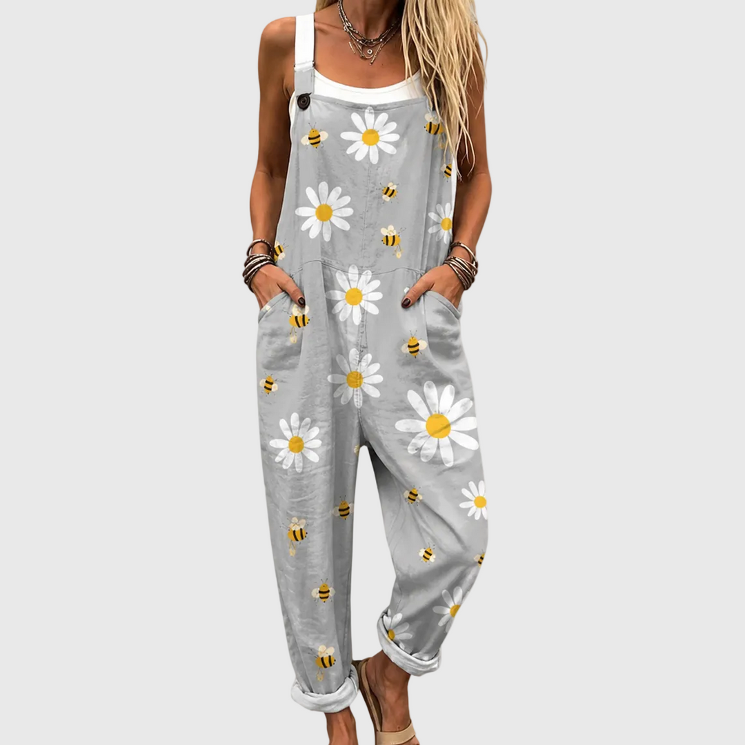Latzhose mit Margeriten und Hummeln für Damen