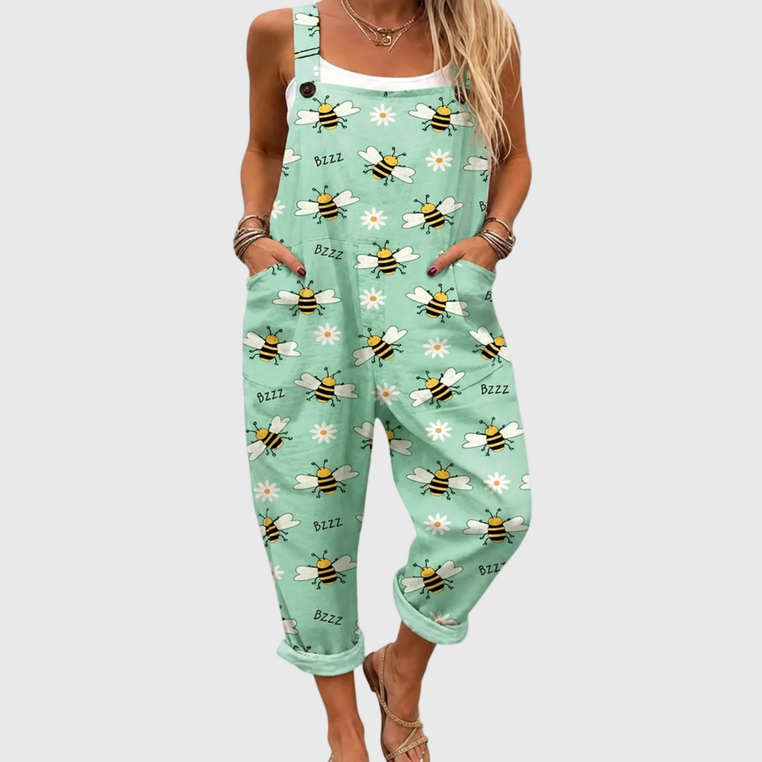 Latzhose mit Bienen und Gänseblümchen für Damen