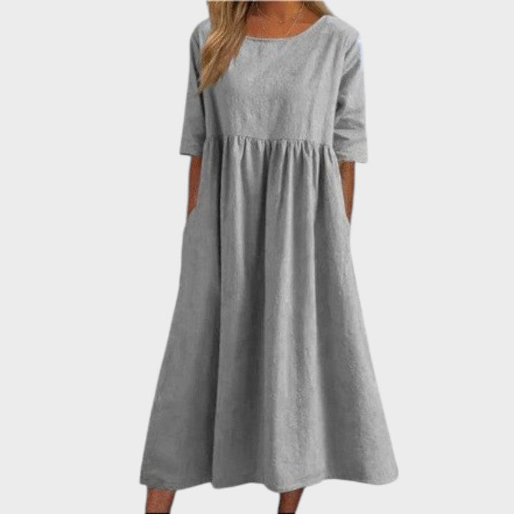 Lucia | Baumwollkleid mit Rundhalsausschnitt und Taillendetail