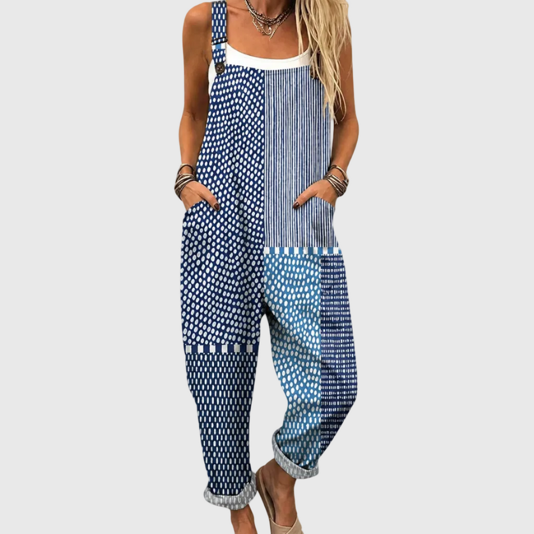 Patchwork-Latzhose mit Punkten und Streifen für Damen