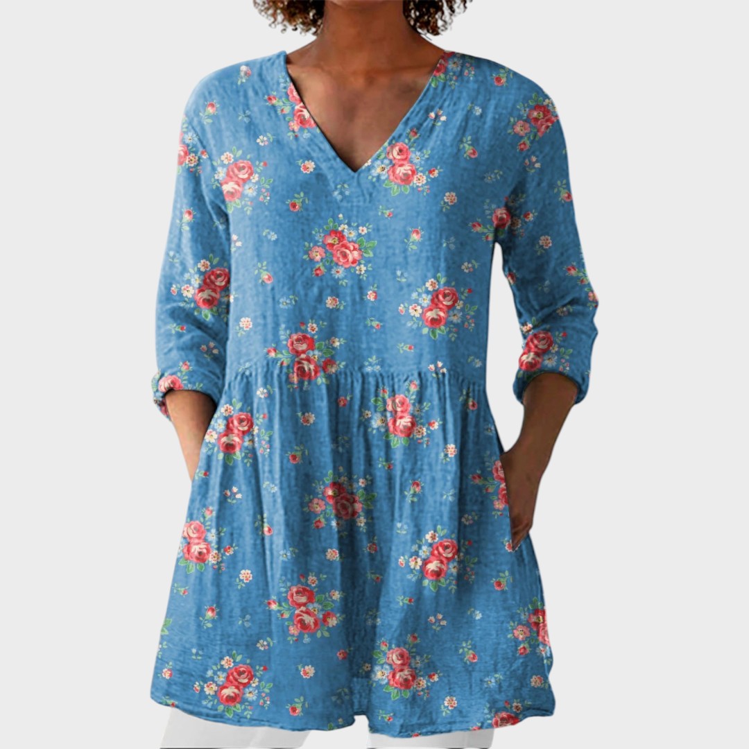 Melanie | Boho Lange Bluse – V-Ausschnitt