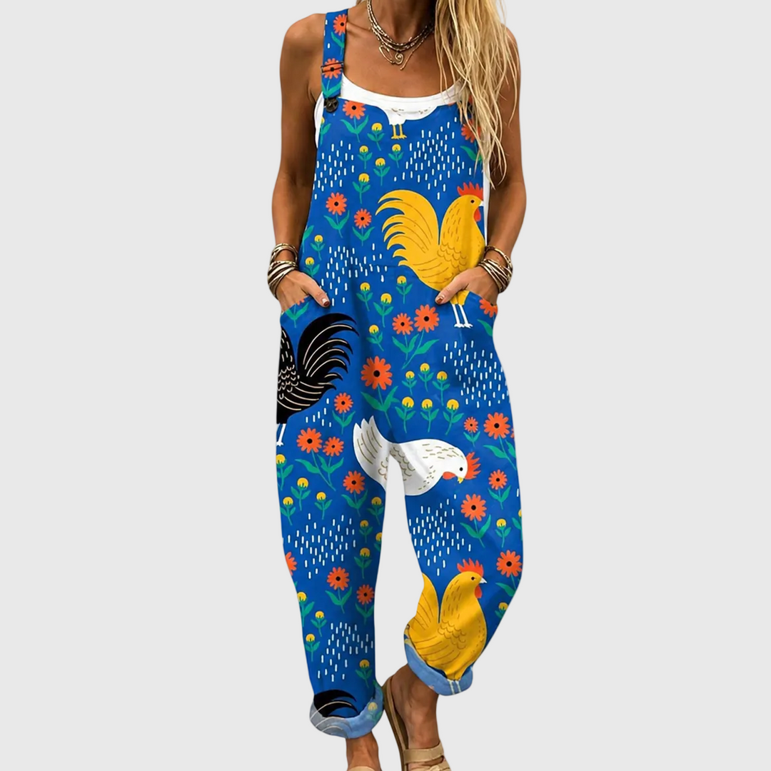 Royalblaue Latzhose mit Hähnen für Damen