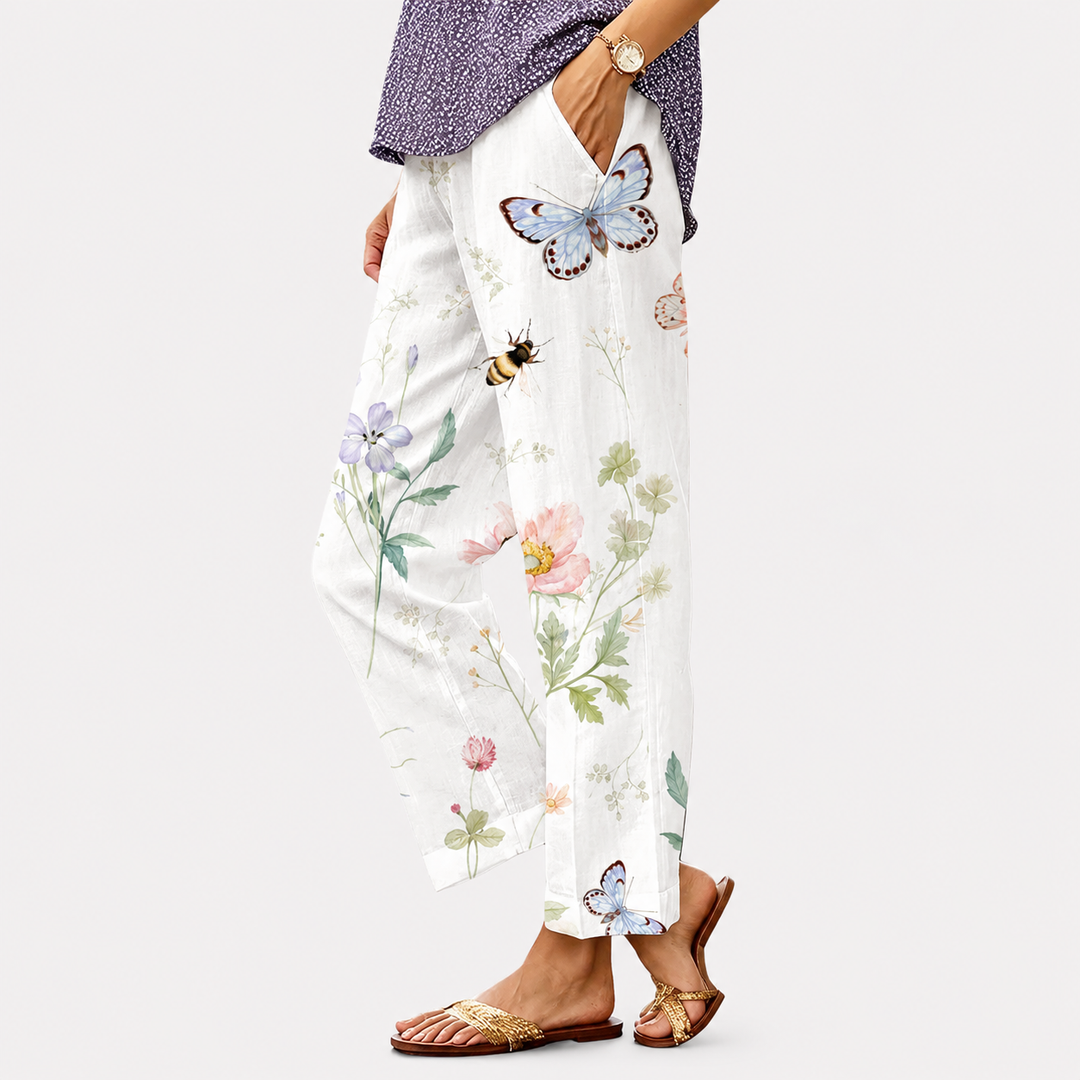 Klara | Helle Sommerhose mit gelbem Muster